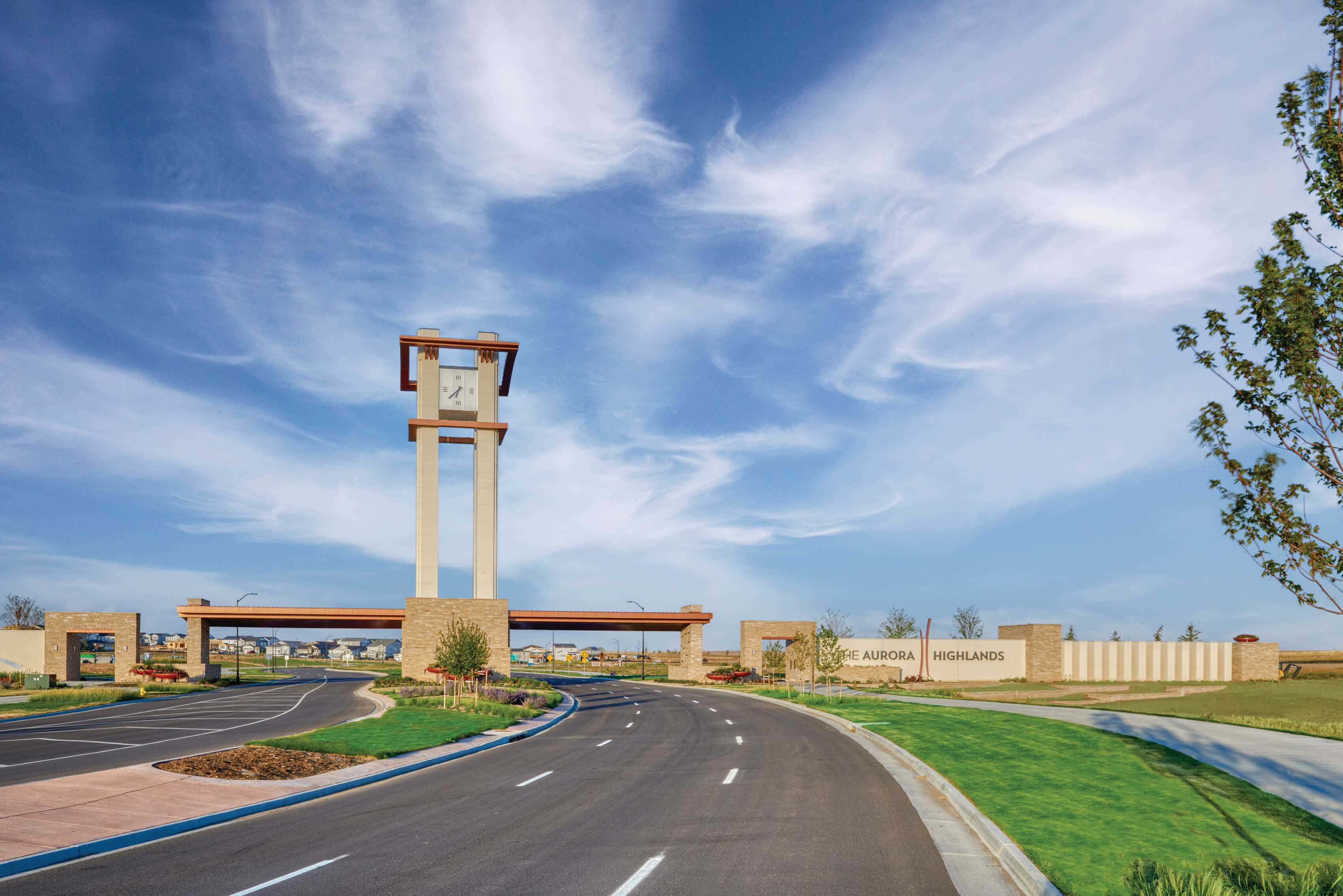 A road with a tower on the side.