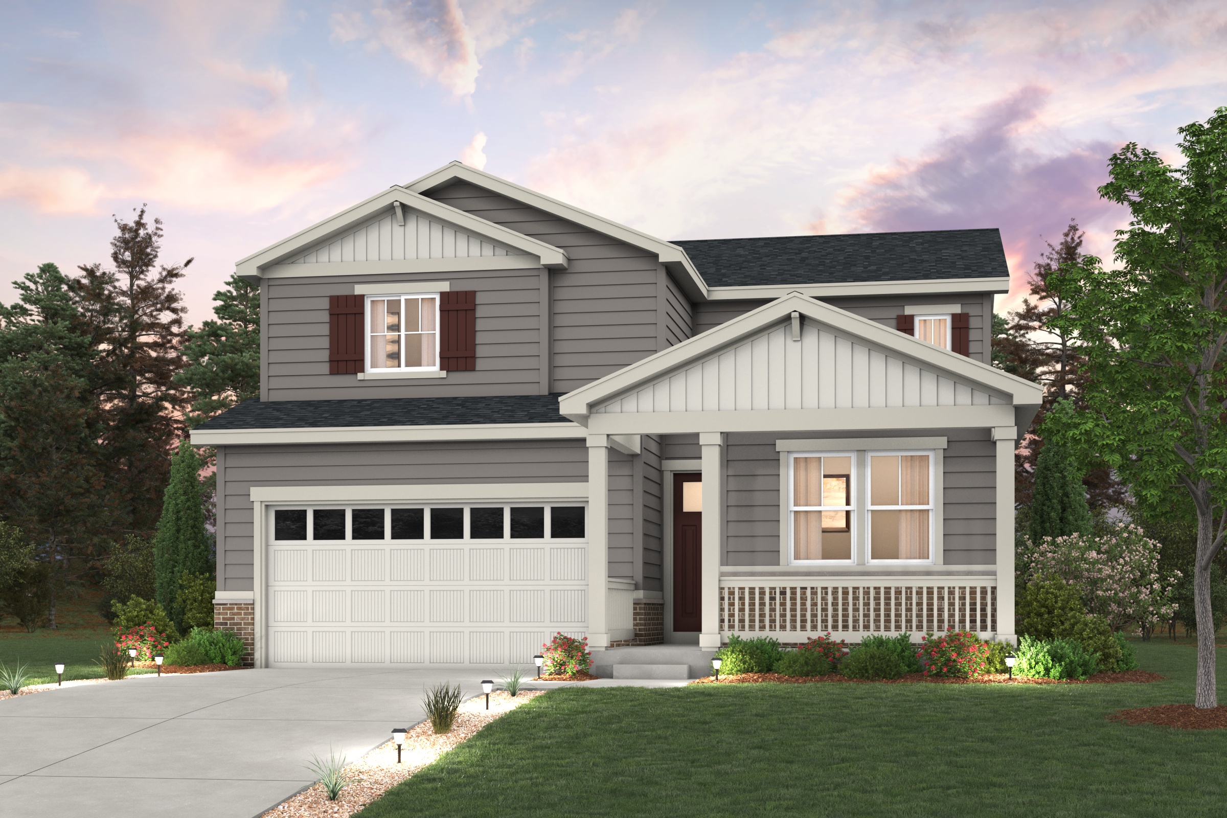 A house with a garage. Platte Elevation B Rendering
