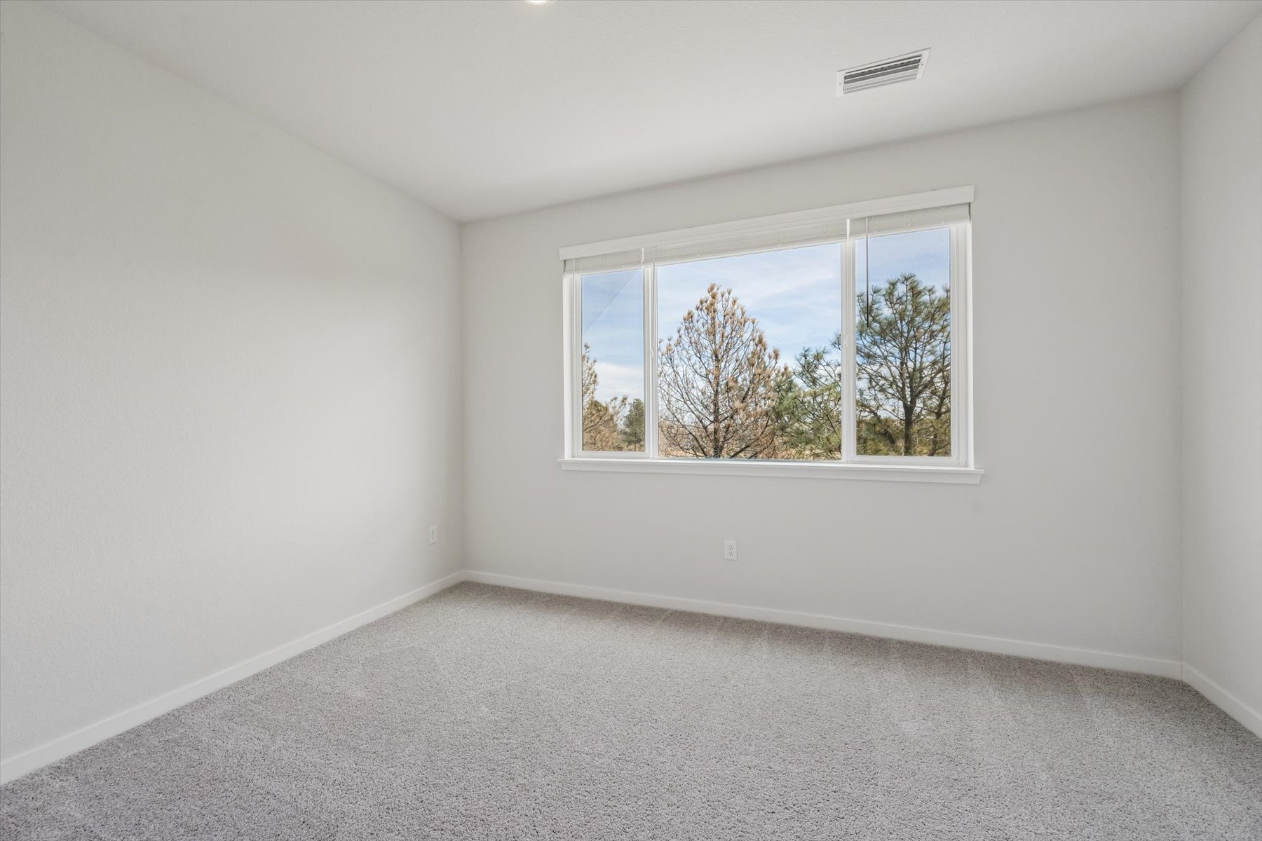 A room with a window and a carpet.