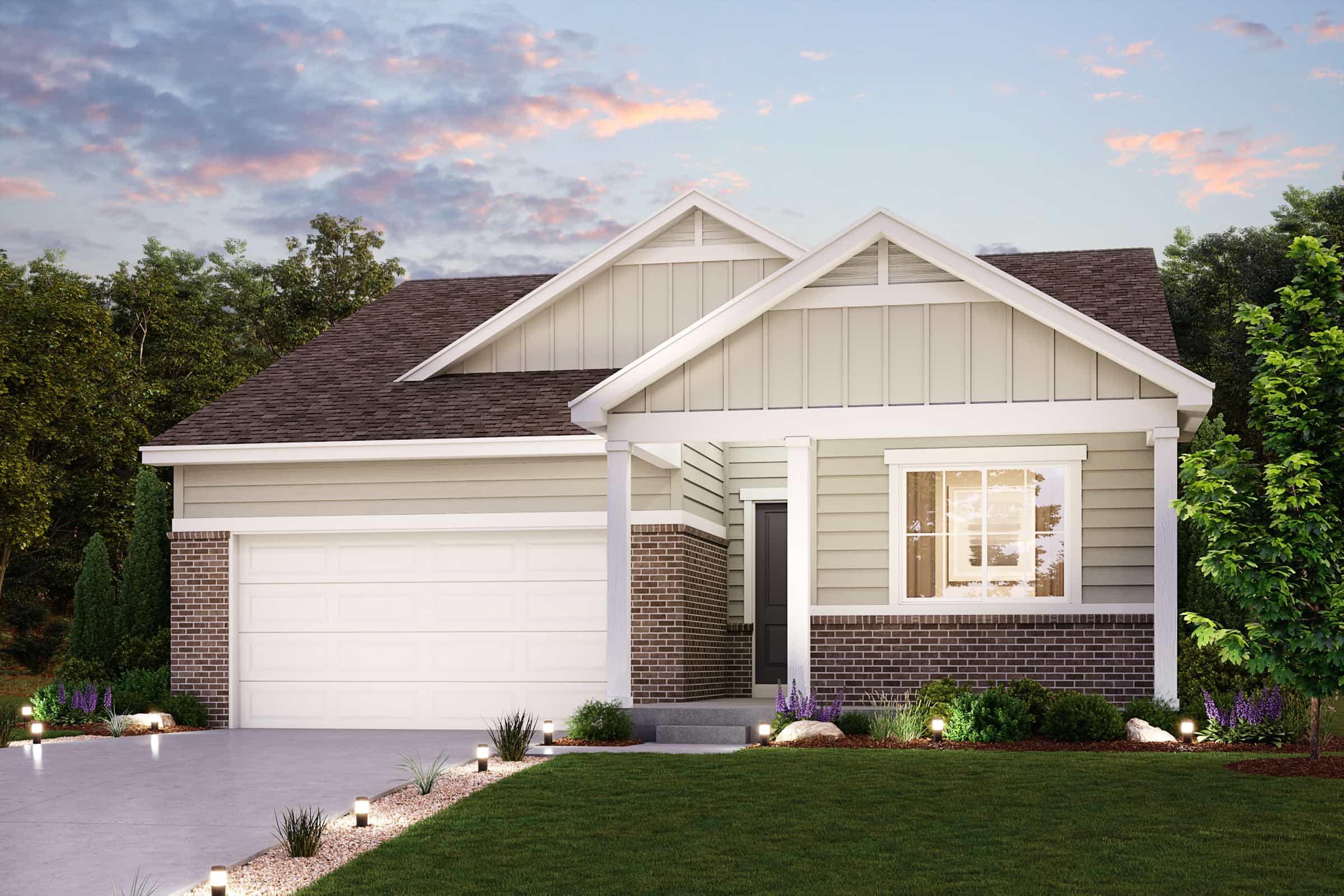 A house with a lawn and trees.