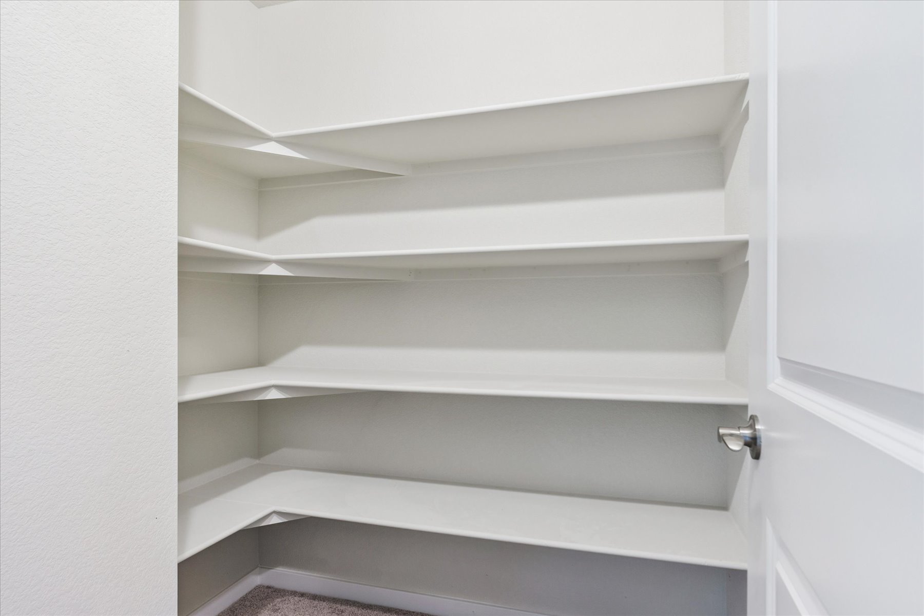 A white shelf with a door.