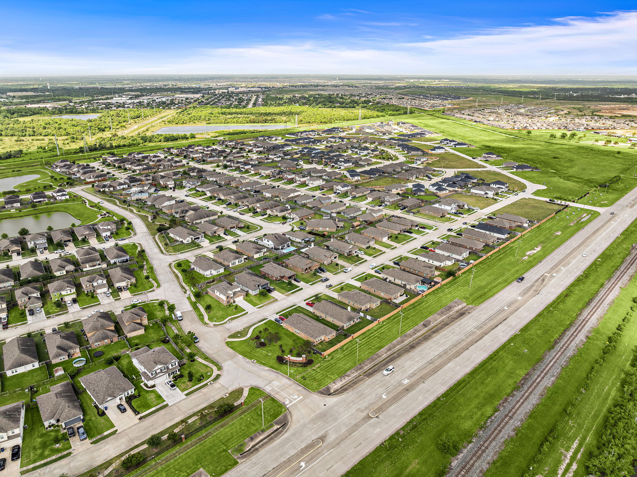 An aerial view of a city.