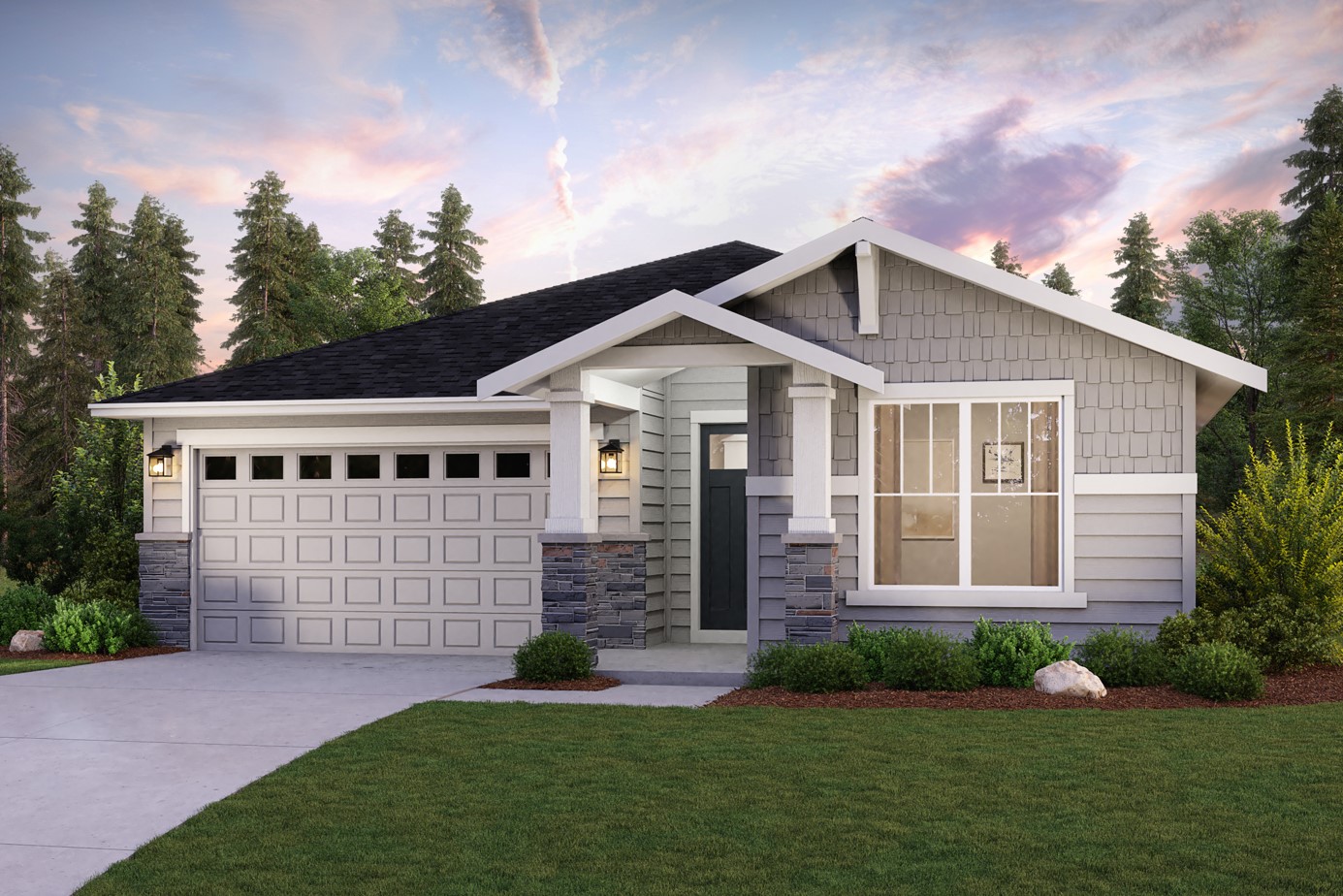 A house with a driveway and a lawn in front of it.