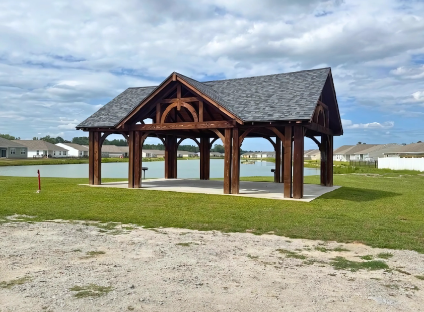 A gazebo in a grassy area.